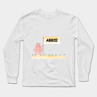 ABBIE name. Personalized gift for birthday your friend. Cat character holding a banner Long Sleeve T-Shirt